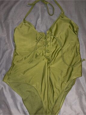 Green Lace-Up One-Piece Swimsuit